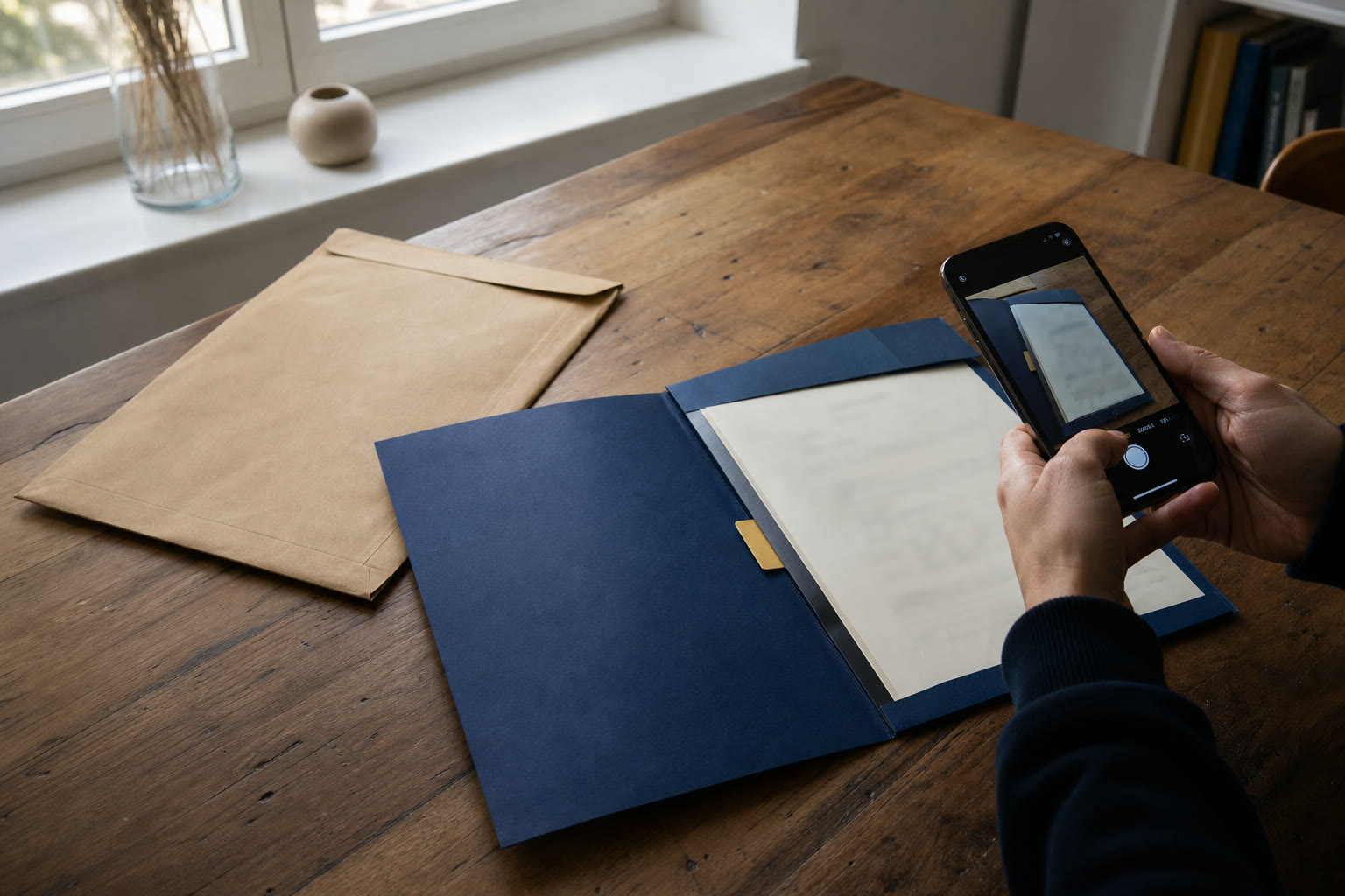 A client photographs a document on a phone for a preliminary check